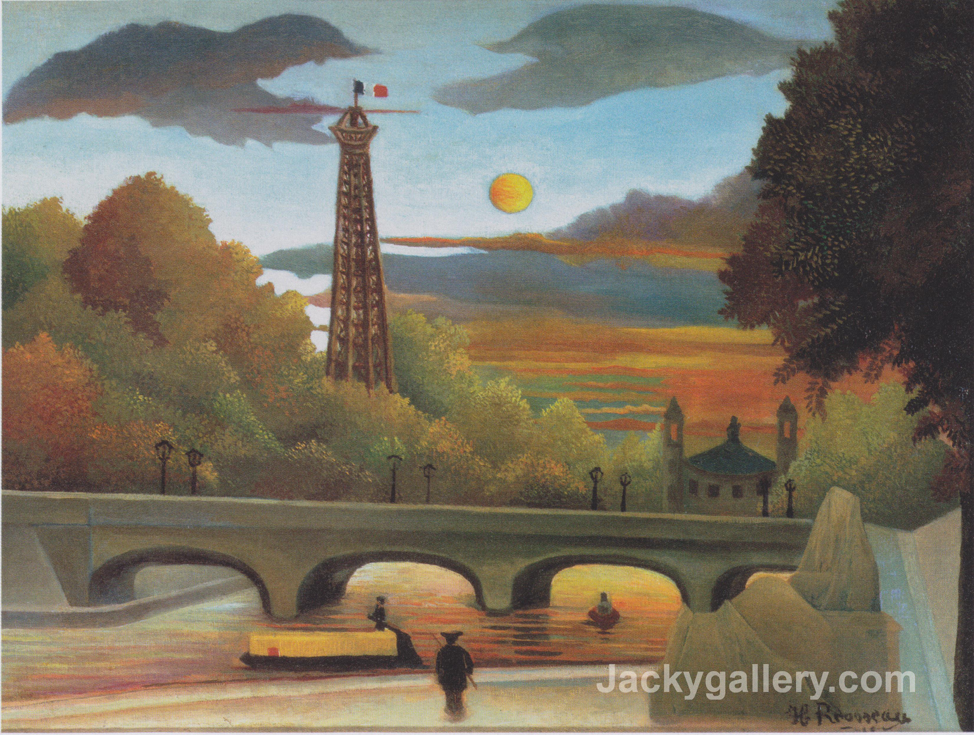 Seine and Eiffel tower in the sunset by Henri Rousseau paintings reproduction